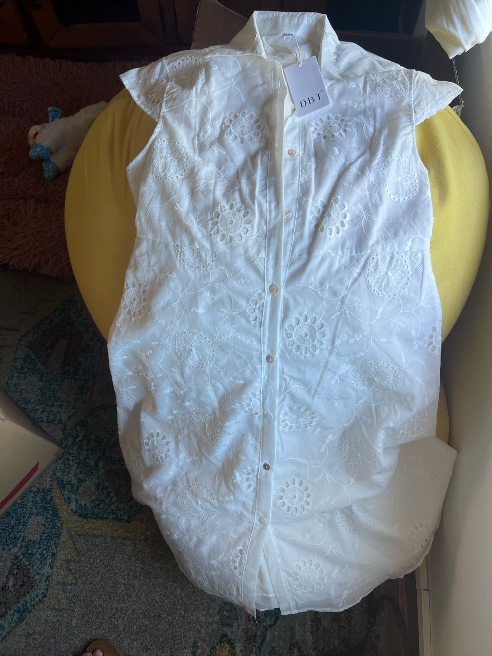 DBT White Eyelet Button-Front Shirt Dress